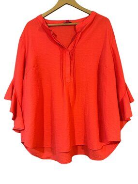 Vince Camuto Orange Ruffle Sleeve Tunic Blouse Womens 3XL Plus Size